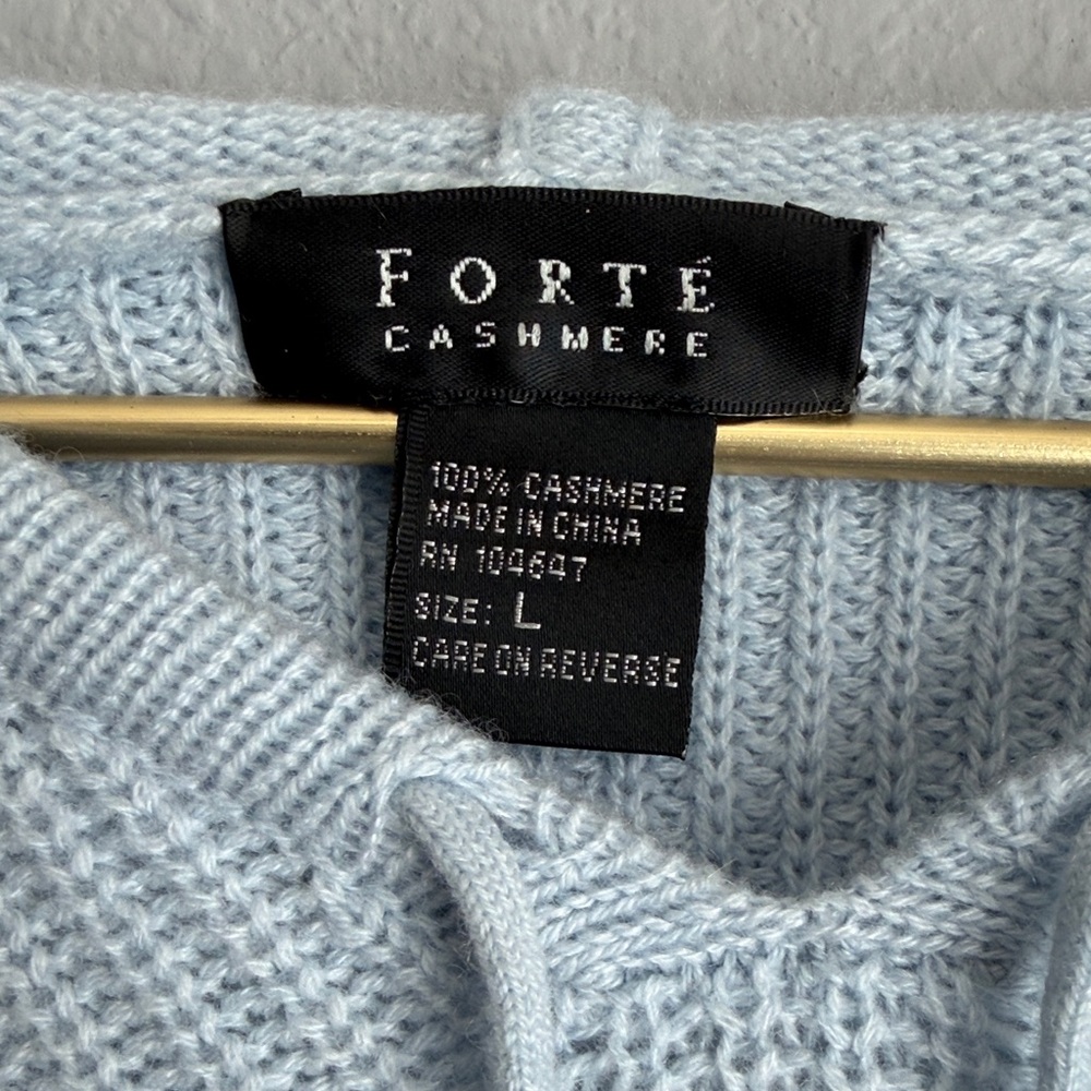 Forte Cashmere Sky Blue Knit Hoodie Size Large - Picture 2 of 8